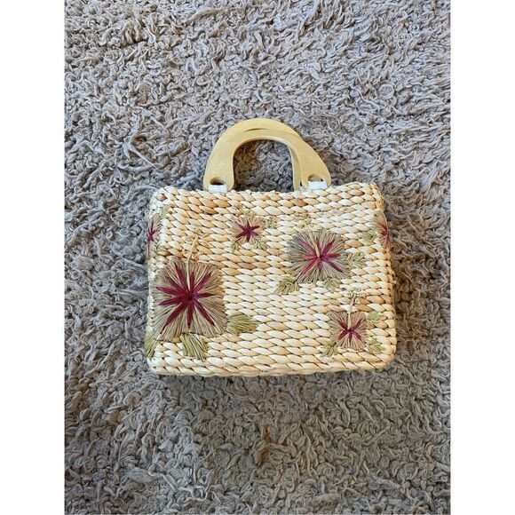 No Brand Handbags - Vintage y2k wicker straw mini purse‎ with embroidered floral front